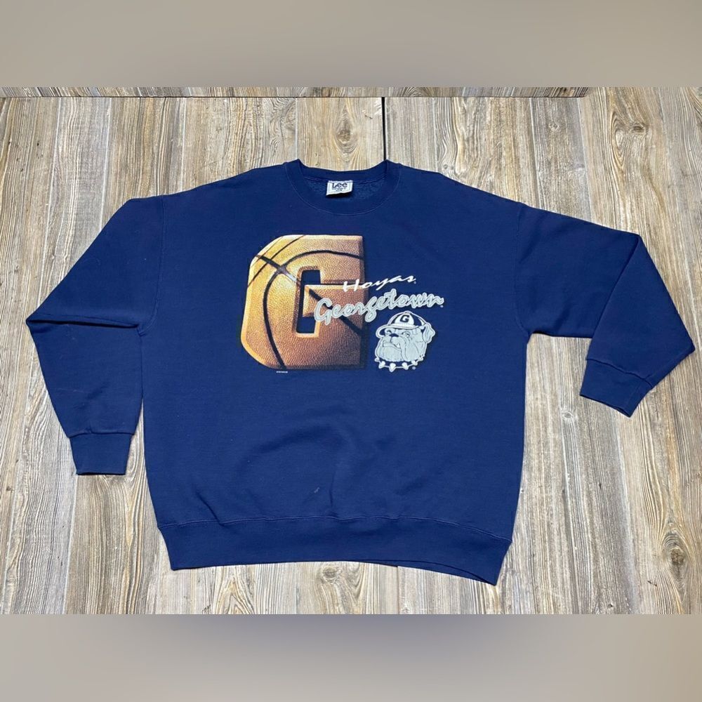 VINTAGE GEORGETOWN HOYAS BIG MASCOT PRINT CREWNECK SWEATSHIRT 2XL LEE SPORT
